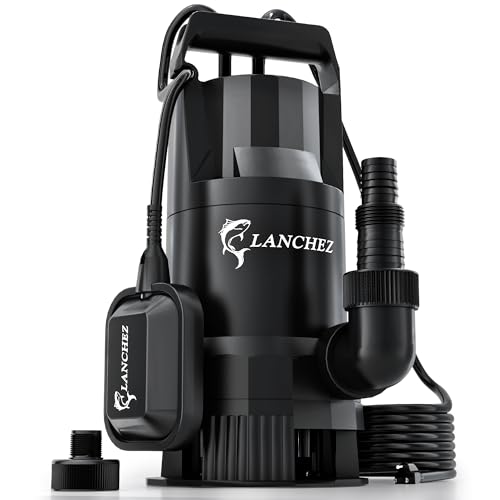 LANCHEZ 1.6HP 6000GPH Sump Pump, High Flow Submersible Water Pump with Float Switch, Automatic Transfer Water Pump for Swimming Pool Basement Flooded Pit Sewage Sink Tub, Black