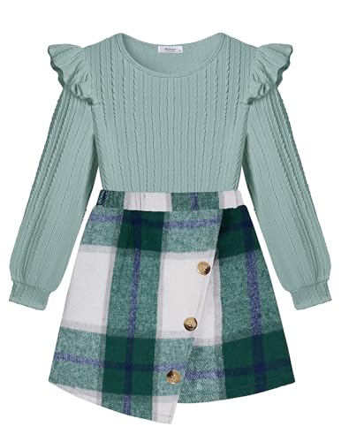 Arshiner Girl Skirt Outfit Set Ruffle Sleeve Shirt and Patterned