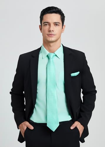 Image of HISDERN Mens Dress Shirt with Tie Pocket Square Set Classic Button Down Shirt Matching Tie Long Sleeve Shirts