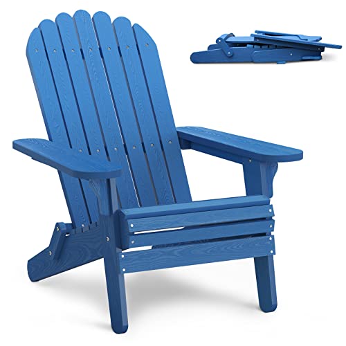 Dwvo Folding Adirondack Chair, Weather Resistant Poly Resin Fire Pit Chairs, Wood Grain Polystyrene Outdoor Chairs For Patio Pool Deck Lawn And Garden, Navy Blue #TOP3