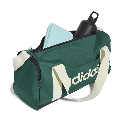 Image of adidas Unisex Essentials Linear Duffel Bag Duffel Bag, Collegiate Green /Ivory, One Size