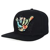 Trendy Apparel Shop Hibiscus Hawaiian Tropical Floral Aloha Embroidered Flat Bill Snapback Cap - Black