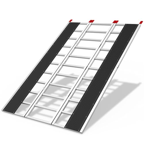 85 x 54 Aluminum Foldable Ramp Snowmobile Loading Ramp with Wide Glides Loading Ramps 1500 LBS Capacity Loading Ramps with Straps for ATV/Motorcycle/Trailer
