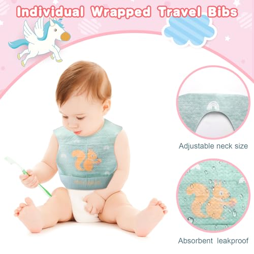 Shinymoon Waterproof Disposable Baby Bibs for Toddler Girls & Boys Travel Feedinguib 100pcs Individual Wrapped Food Catcher
