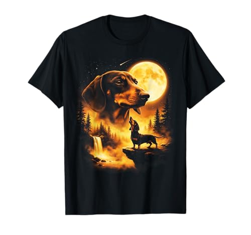 Dachshund Howling to The Moon Vintage 90s Retro Animal T-Shirt