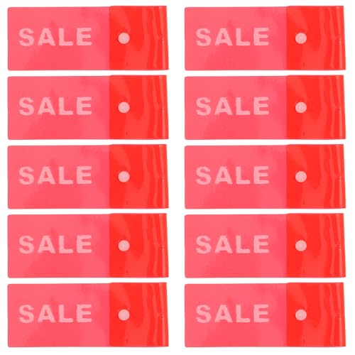 MOTHNUR Etiquetas para Ropa Reutilizables Rojas 10 Piezas con Hebilla a Presión, Marcadores de Etiquetas de Venta para Tiendas Minoristas, Suministros para Organizar Perchas y