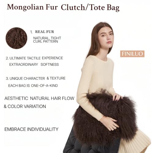 Image of Women Luxury Real Lamb /Mongolian Flush Wool Fur With Genuine Leather Handles Handbag