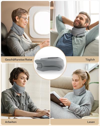 BETOVIN Nackenstütze gegen Nackenschmerzen, Weiche & Verstellbare Halskrause für Schlafen, Neck Support zur Unterstützung der Halswirbelsäule Druckentlastung, für Frauen und Männer(Grau, M)