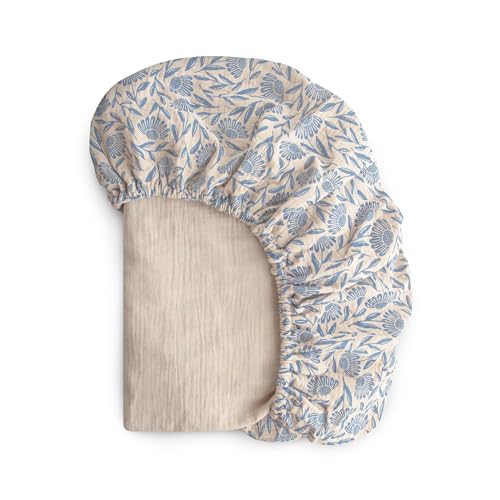 Image of mushie Extra Soft Muslin Fitted Crib Sheet | 192 Thread Count | 28"x 52" (Blue Flowers)