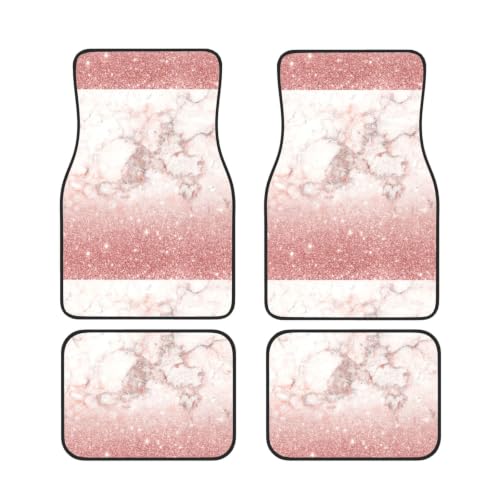 Alfombrillas para coche de neopreno antideslizante, set de lujo con diseño de mármol y purpurina