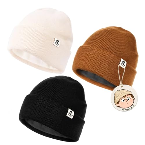 Image of FURTALK Baby Beanie Fleece Lined Toddler Winter Hat Boys Girls Knit Warm Beanies Kids Ski Hats for 0-8 Years