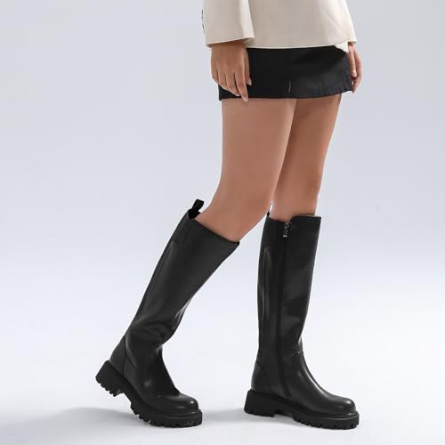 Women's Knee High Boots Fashion Platform Lug Sole Tall Riding Boots Comfortable Stretch Calf Dress Long Boots4