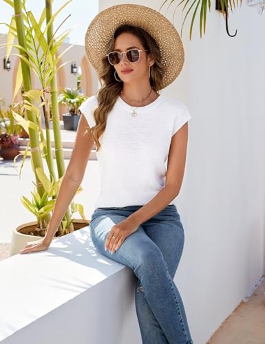 Image of CiCiBird Women Summer Cap Sleeve Sweaters Knit Crew Neck Pullover Tank Tops 2025 Casual Trendy Shirt