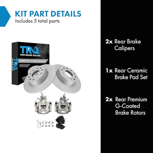 Image of TRQ Rear Brake Pad and Rotor Set Ceramic Coated Calipers Compatible with 2012 Volkswagen Beetle 2013-2014 Jetta