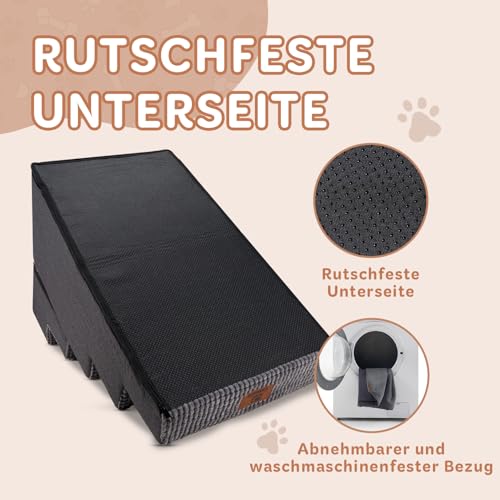 Sytopia Hundetreppe Große Hunde 5 Stufen Hoch, Hundetreppe für Bett 60cm, Haustiertreppe waschbar, hochdichter Schaumstoff, für verletzte ältere Hunde (57cm Höhe, Grau)