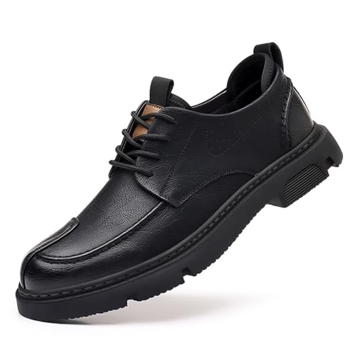 Men Handmade Leather Lace-Up Oxfords Casual Shoes Fashion Round Toe Slip On Formal Sneakers Comfortable Softsole Business Non-Slip Work Dress Shoes for Men