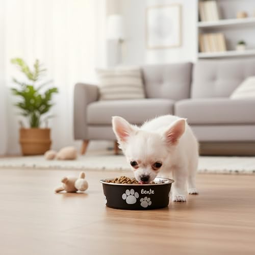 Hundenapf personalisiert aus Edelstahl XS 300 ml schwarz – Katzennapf – rutschfest, leicht & hygienisch – Futter- & Wassernapf mit Namen für kleine Hunde & Katzen