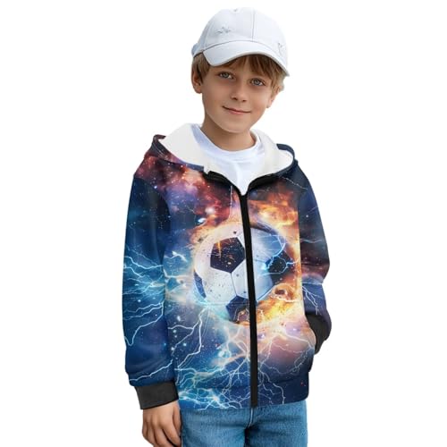 Boys Zip Up Hoodies 3D Printed Fleece Lightweight 6-16T Hooded Sweatshirt Athletic Jacket with Pockets for Kids