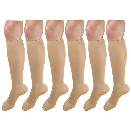 Image of Women's Compression Stockings, 20-30 mmHg, Knee High Length, Closed Toe, Opaque Beige Medium (6 Pairs)