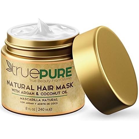 TruePure Argan Oil Hair Mask Conditioner for Dry Damaged Hair - Deep Conditioning Hydrating Hair Repair Treatment with Coconut, Caffeine, Jojoba - Stronger, Thicker & Fuller Hair Growth - 8oz Cover