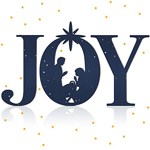 Yalikop 3 Pcs Christmas Joy Nativity Sign Decorative Wood Joy Sign Large Wooden Joy Sign Letter Printed Sign Rustic Farmhouse Decor for Indoor Outdoor Decor Garden Home Wall Decoration