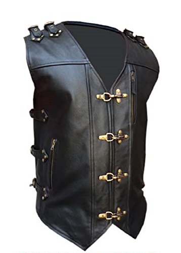 MENS REAL COW LEATHER BLACK HEAVY DUTY MOTORCYCLE BIKER STYLE VEST WAISTCOAT