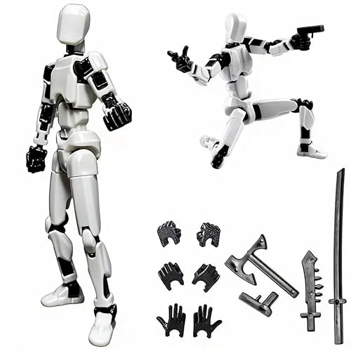 Image of Assembly Completed Titan 13 Action Figures Set,3D Printed Multi-Jointed Movable Nova 13 Robot T-13 Lucky 13 Collectible Figurines Model for Desktop Decor Gift (White)