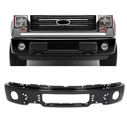 HECASA 3Pcs Front Bumper Face Bar Compatible with 2009-2014 Ford F150 W/O Fog Light Holes Replacement for 9L3Z17757DPTM FO1002413 Electrophoresis Black w/Fog Light Holes Steel Unassembled