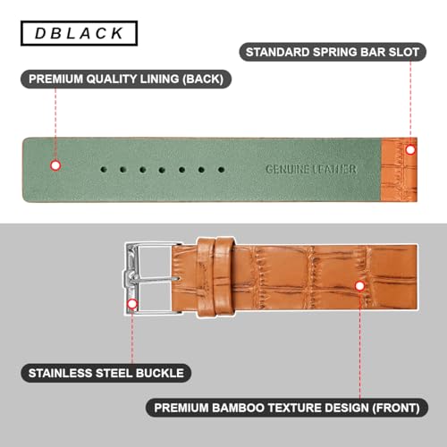 Image of DBLACK ''TNDS1'' Slim Leather Watch Strap, Minimalist style and a Bamboo-texture Design Belt / / For 18mm, 20mm, or 22mm, Compatible for TITAN Edge Slim Watches (Choose Your Size & Color)