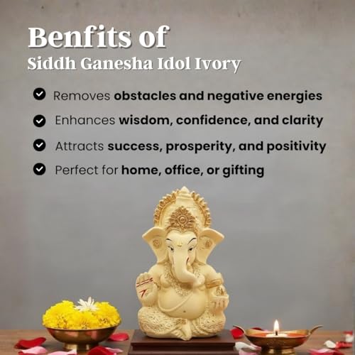 Image of VAMA Ganesh Idol for Car Dashboard Siddh at Chintamani Ganesha Temple, Ujjain | Lord Ganesha Idol for Car | Ganesh Murti | Ganpati Idol for Home Decor, Office Desk, Mandir and Gift 3.5 Inches (Ivory)