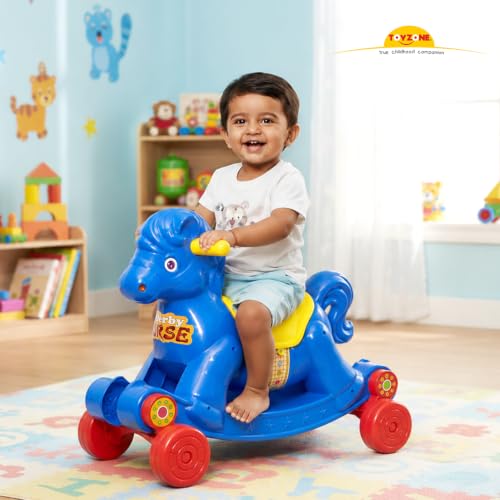 Image of Toyzone Derby Horse (Blue) | Baby Horse Rider | Horsey Rocker | Ride-on Toy for Kids | Indoor & Outdoor Rocker | Push Car | for Kids 2-6 Years
