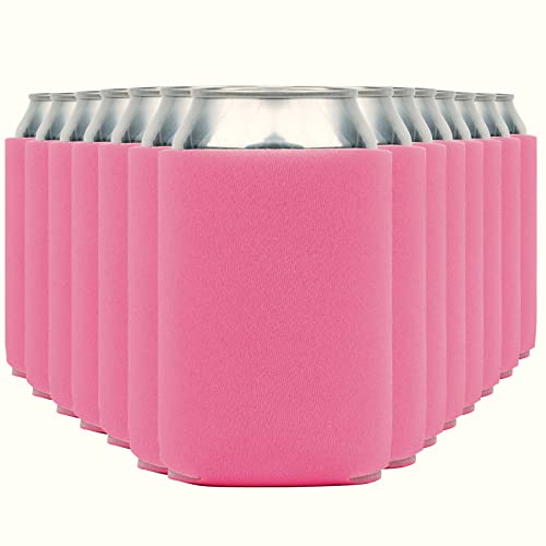 Blank Beer Can Coolers Sleeves (14-Pack) Soft Insulated Beer Can Cooler Sleeves - HTV Friendly Plain Can Sleeves for Soda, Beer Cans & Bottles - Blanks for Vinyl Projects & Wedding Favors (Pink)