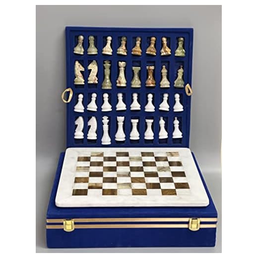 ApexGlobal Large Handmade Full Chess Set, Brown & White, Marble Chess Board, 32 Chess Game Pieces, Unique Home décor. Handcrafted Tournament Chess Board - 2 Players.