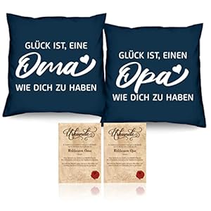 Geschenk für Oma und Opa zu Weihnachten 2er Kissen-Set / Glück ist, eine Oma wie dich zu haben / Glück ist, einen Opa…
