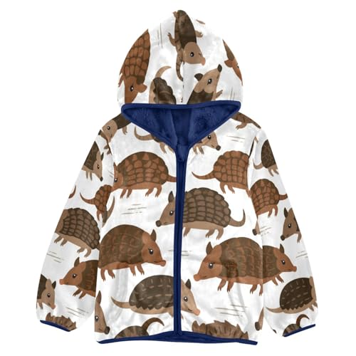 Armadillos Pattern Print on White Toddler Fleece Jacket Girl Boys Hooded Fleece Jacket Coat Warm Outwear Zip-up 3-10T