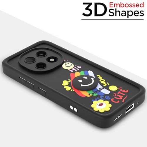Image of Pikkme Back Cover for Oppo F29 Pro 5G | Soft Silicone| Cute Rainbow Smile & 3D Cartoon Flower Design | Shockproof Raised Camera Protection Bumper Case (Black)