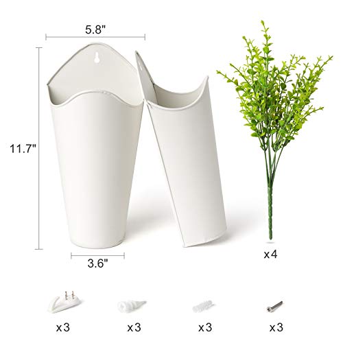 Dahey 2 Pack Galvanized Metal Wall Planter With Artificial Eucalyptus Farmhouse Style Hanging Wall Vase Planters Flowers Holder For Country Rustic Home Wall Decor,White #TOP3
