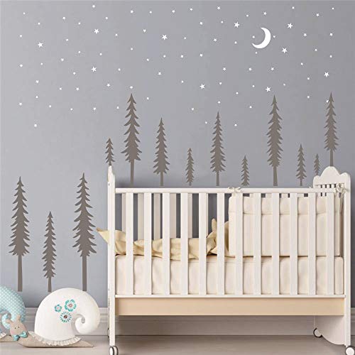 Vinilo Decorativo Infantil Bosque Árboles con Luna y Estrellas miniatura 4