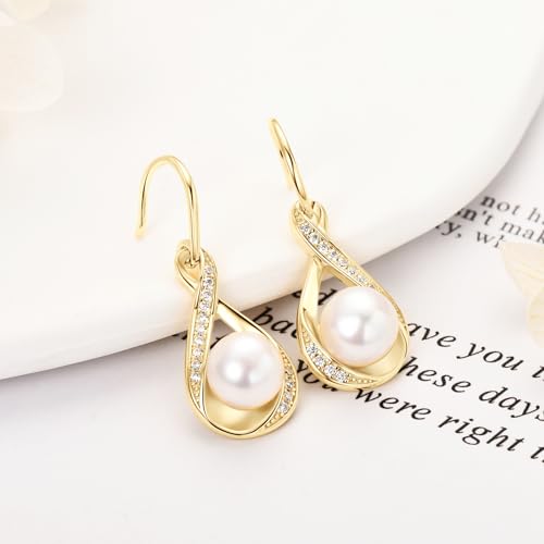 Freshwater Pearl Drop Earrings for Women, Sterling Silver Pearl Dangle Earrings Wedding Jewelry Gift for Bride Bridesmaid2