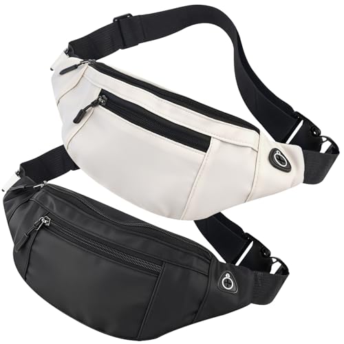 2er Set Bauchtasche Herren & Damen, wasserdichte Hüfttasche für Reisen, Alltag & Outdoor, Outdoor Groß Handytasche, Leichte Gürteltasche Damen(Schwarz + Beige)
