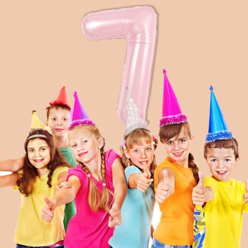 Image of TONIFUL 40 Inch Pastel Pink Number Balloon Balloon Big Pink Digital Balloon for Girl's Birthday Party Wedding Bridal Shower Engagement Anniversary Photo Shoot Supplies(Number 7)