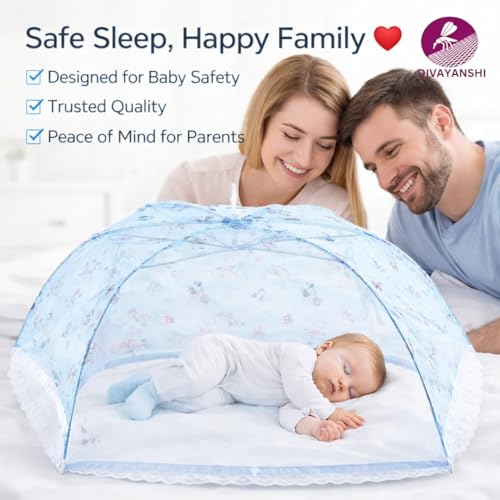 Image of Divayanshi Umbrella Mosquito Net for Infants (0-2 Years) | Foldable Baby Bed Net Tent | Fine Mesh Protection from Mosquitoes & Insects | Portable, Lightweight, Washable Net for Cradle & Baby Bed-Pink