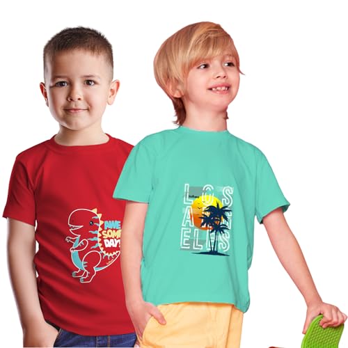 Image of Kidbea Baby Girl 100% Organic Cotton Printed Color Half Sleeve T-Shirt RB 06-1YS (Set of 2) Red