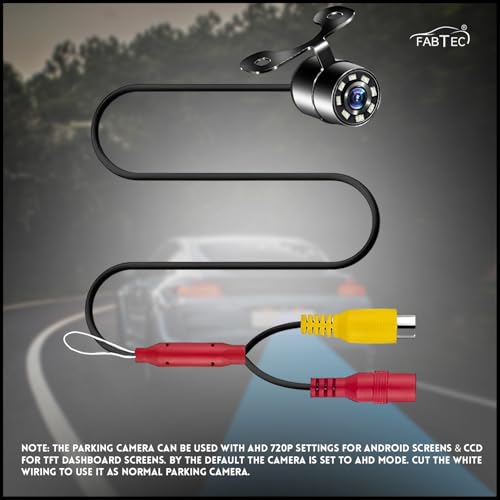Image of FABTEC AHD Car Rear View Camera 720P | HD Night Vision Reverse Parking Camera for Android Screen Display | Waterproof Universal Car Reverse Camera with 8 LED Lights (Drill /Hook Type Compatible)