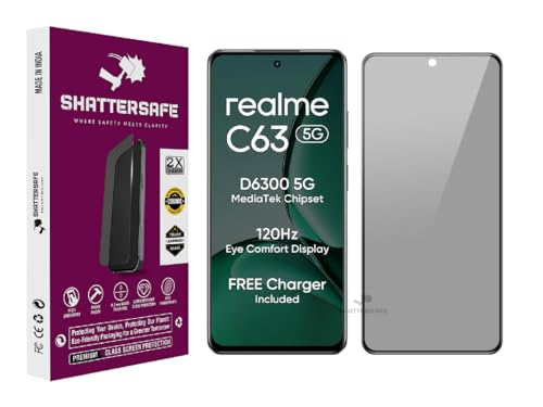 Image of Anti-Spy Privacy Tempered Glass Compatible For Realme C63 5G [Pack of 1]. 9H Hardness, Anti-Scratch, Edge-to-Edge Protection With Easy Installation Kit & Case Friendly Fit.