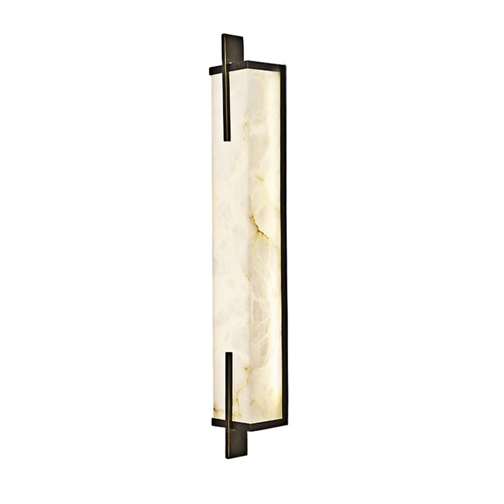 OZBMA Square Alabaster Wall Light Modern Marble Sconce Linear Long Tube Brass Lamp for Bedroom Living Room Background Corridor