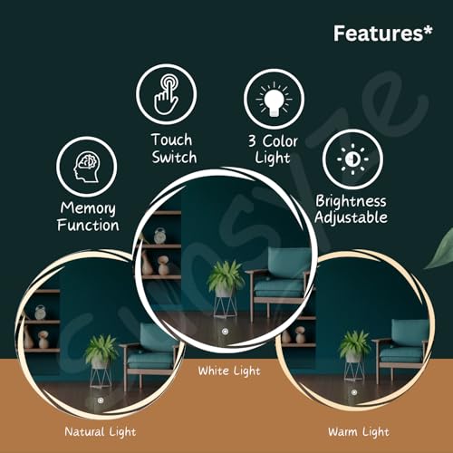 Image of Sunsyze 24 inch Round LED Bathroom Mirror - Dimmable Touch Control, 3-Color Lighting, Frameless Wall Mirror, HD Silver Glass