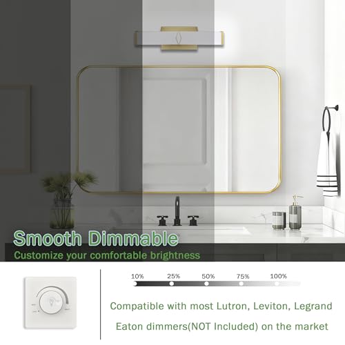 Image of 16 Inch Bathroom Vanity Light 2000LM, 5700K Daylight White Modern Bathroom Light Dimmable, AC 120V 20W Gold LED Vanity Lighting Fixtures Wall Sconce ETL Certified, 2Pack