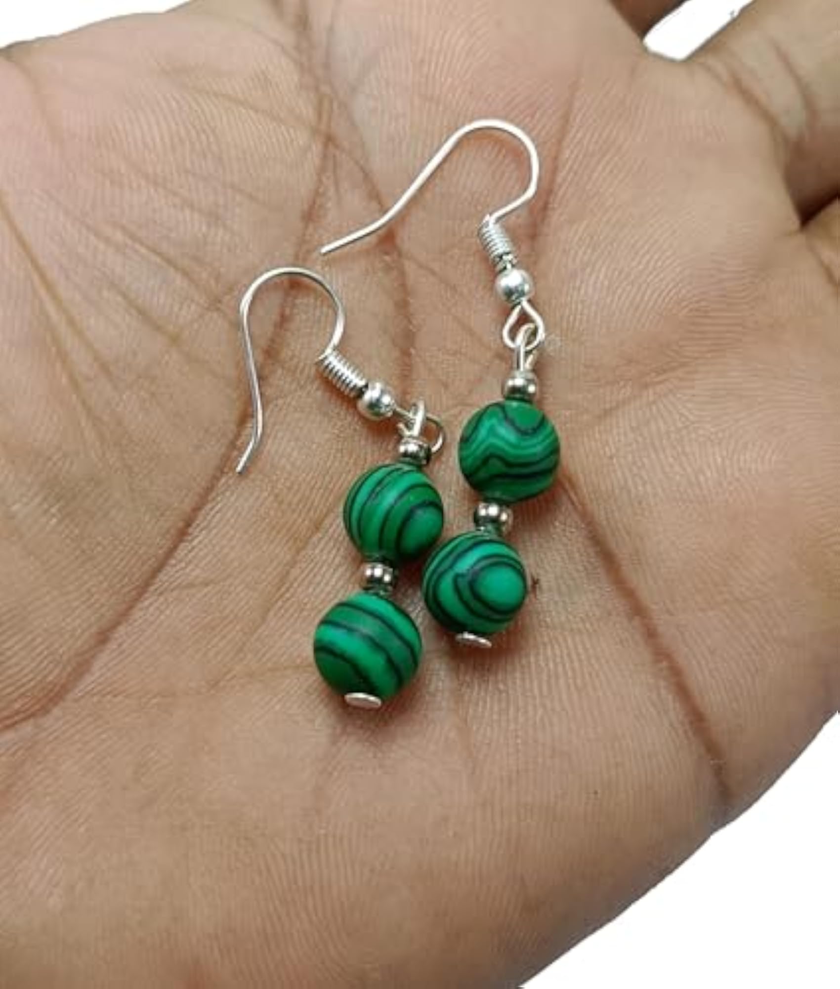 Malachite Obsidian Round Bead Earrings Set, Healing Crystals