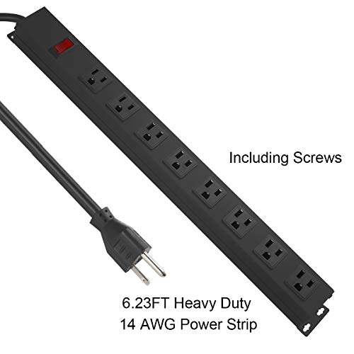 Regleta de alimentación metálica resistente para montaje en pared, 8 tomas, protección contra sobretensiones de 1200 J, interruptor integrado, cable de 14 AWG, 4 pies, color negro miniatura 4